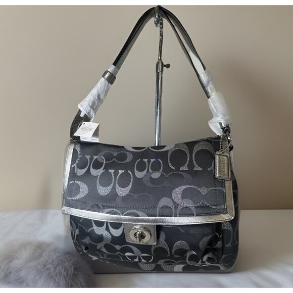 Coach Shoulder Penelope Sig Flap Bag F20461 NWT Rare Discontinued Grey/Silver - Picture 2 of 14